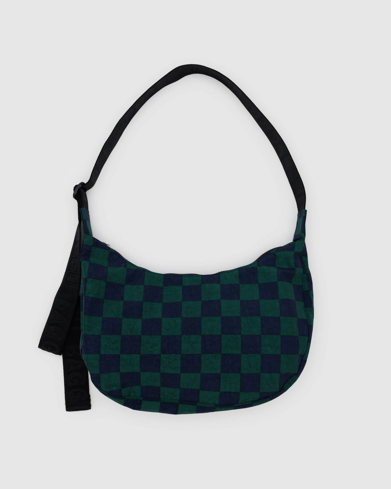 Medium Nylon Crescent Bag - Navy Green Check