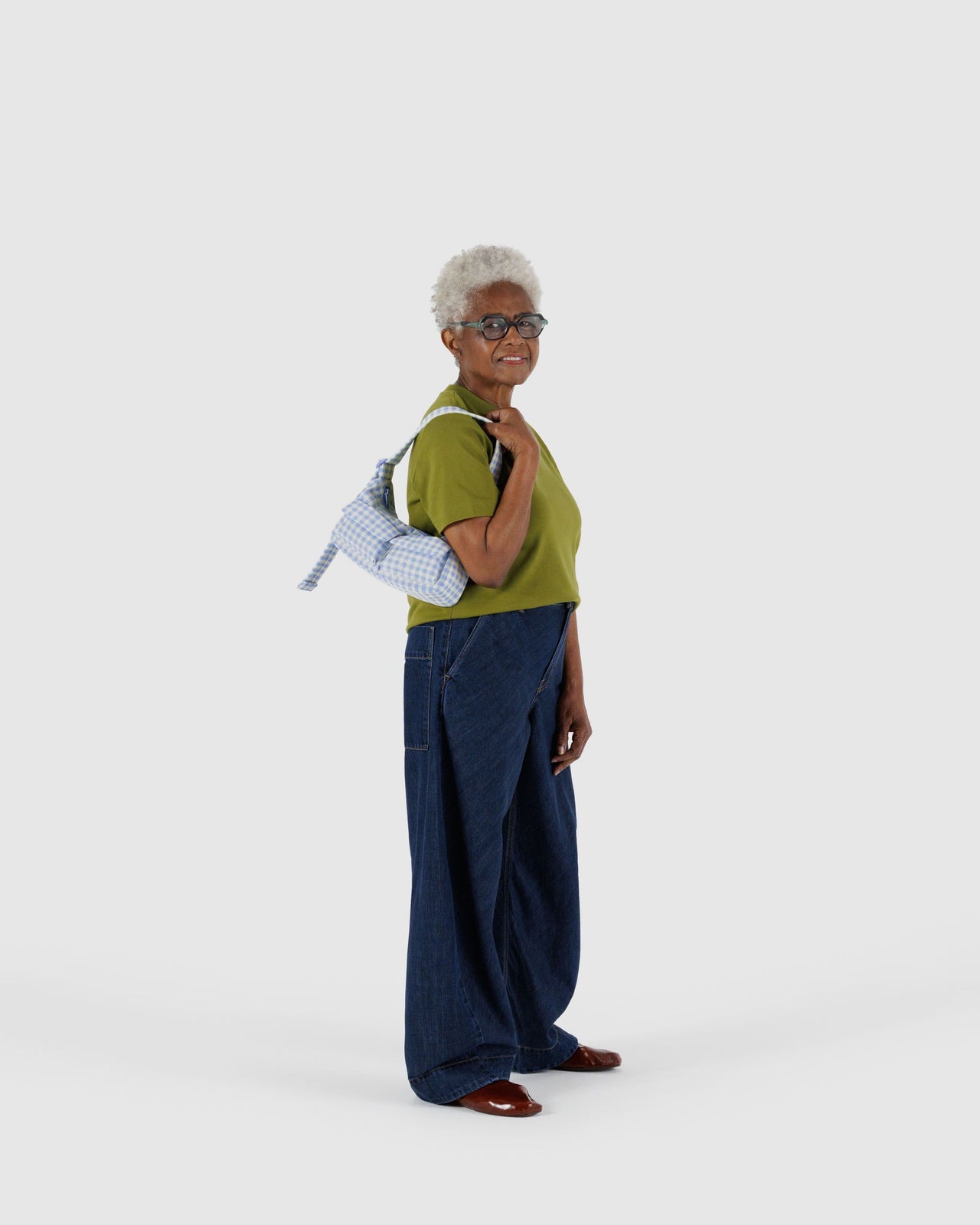Cargo Shoulder Bag - Light Blue Gingham