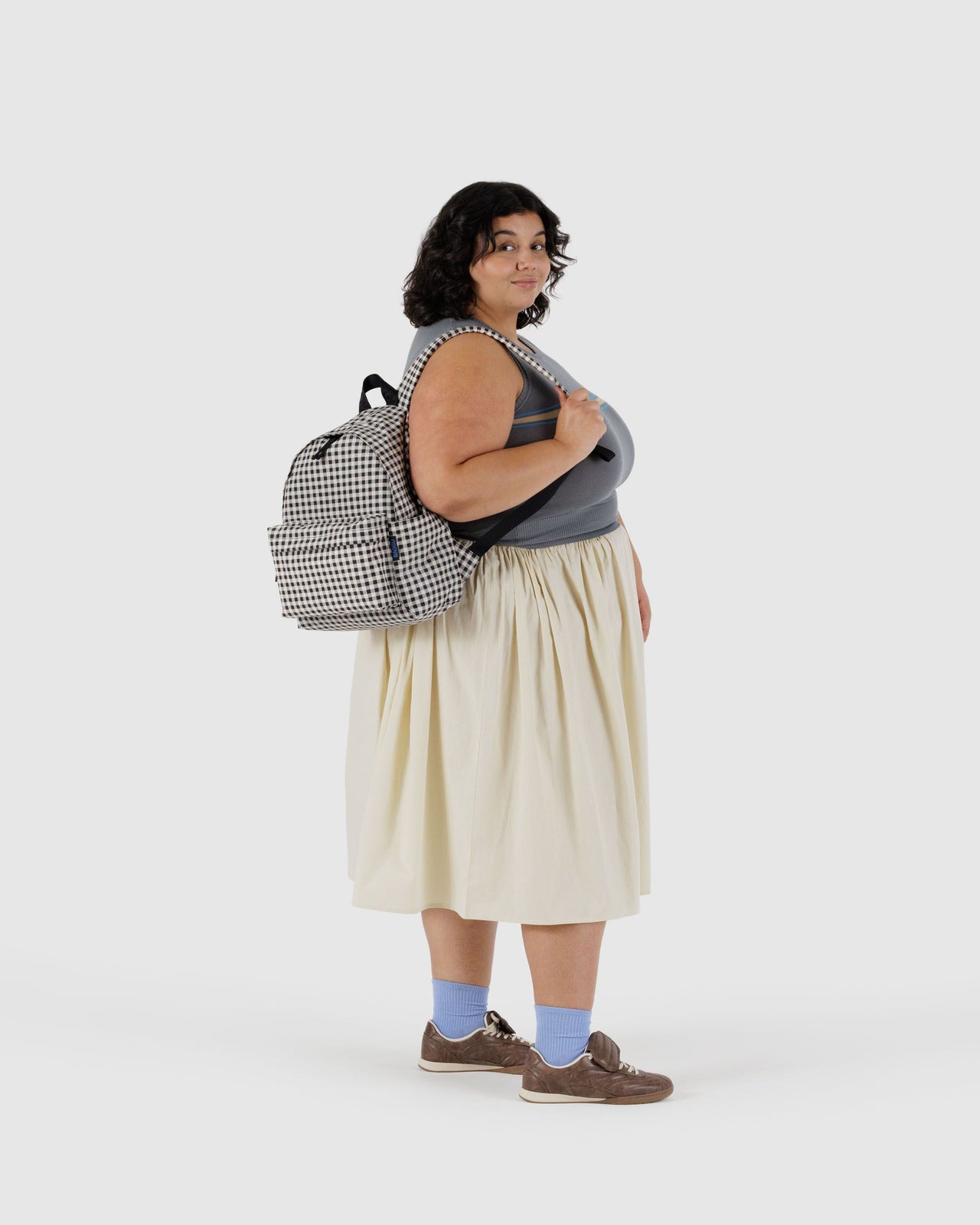 Medium Nylon Backpack - Black & White Gingham