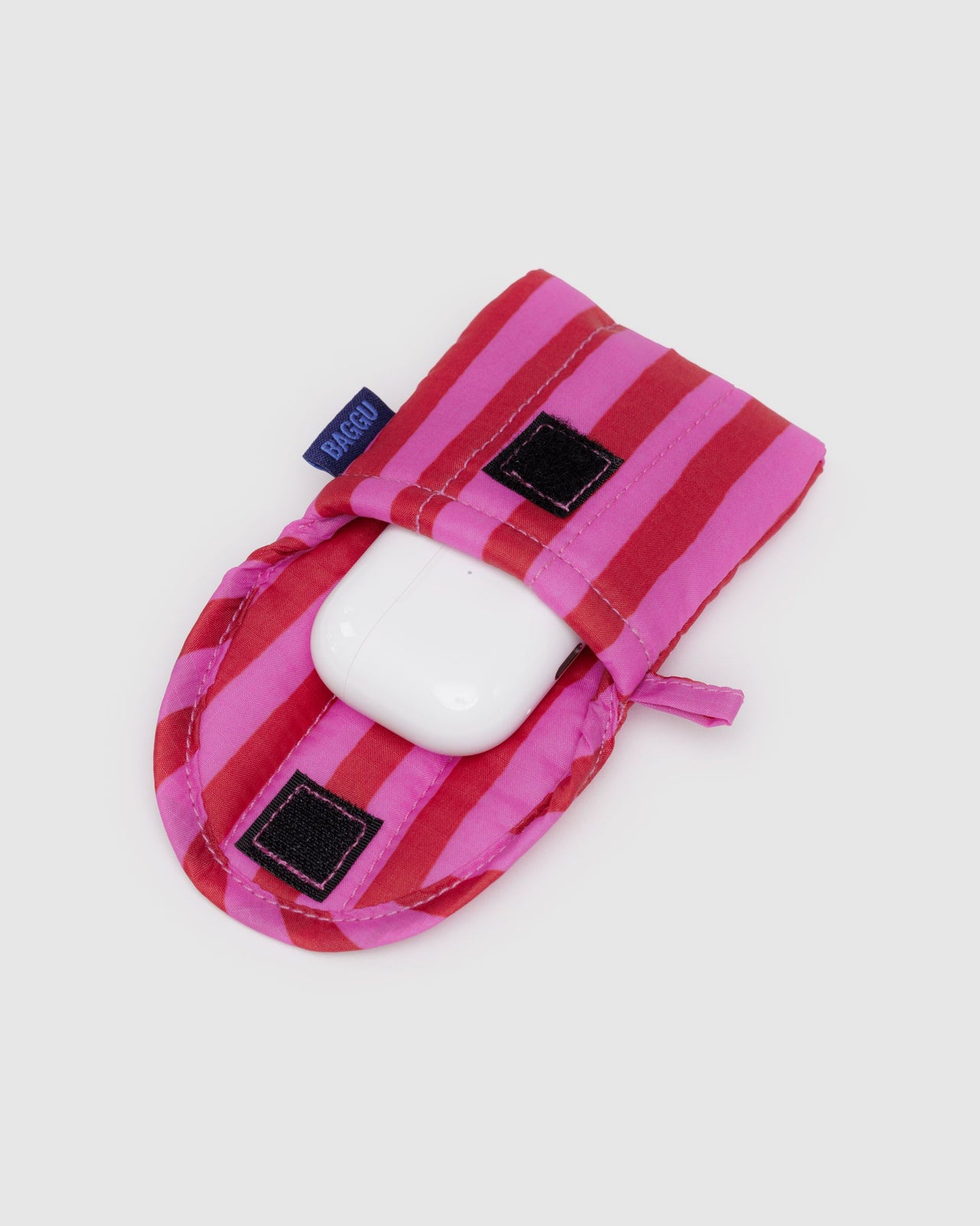 Puffy Earbuds Case - Pink & Red Painted Stripe