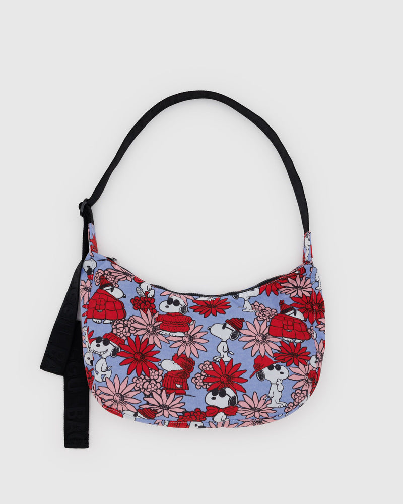 BAGGU.com  Medium Nylon Crescent Bag - Floral Snoopy