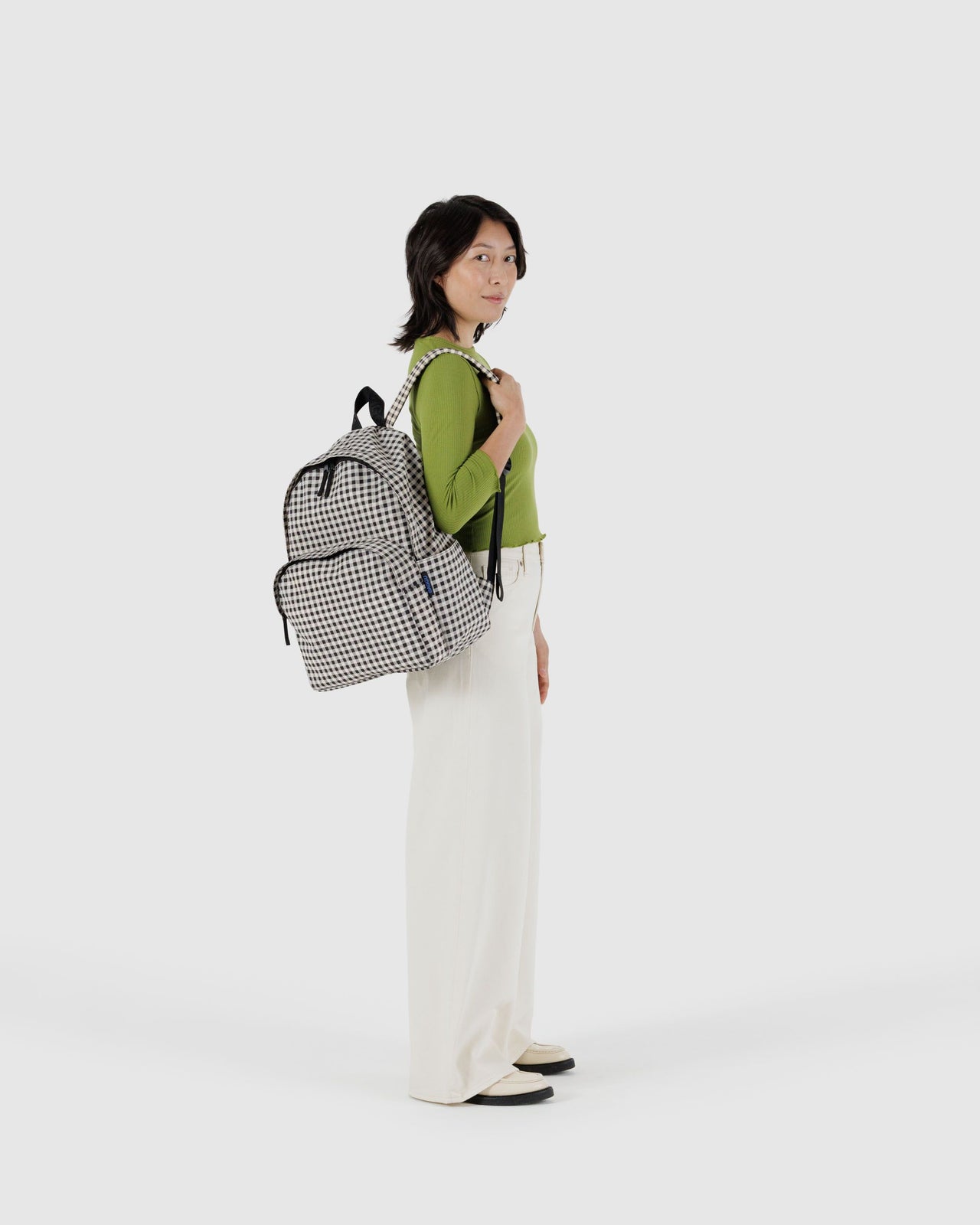 Large Nylon Backpack - Black & White Gingham