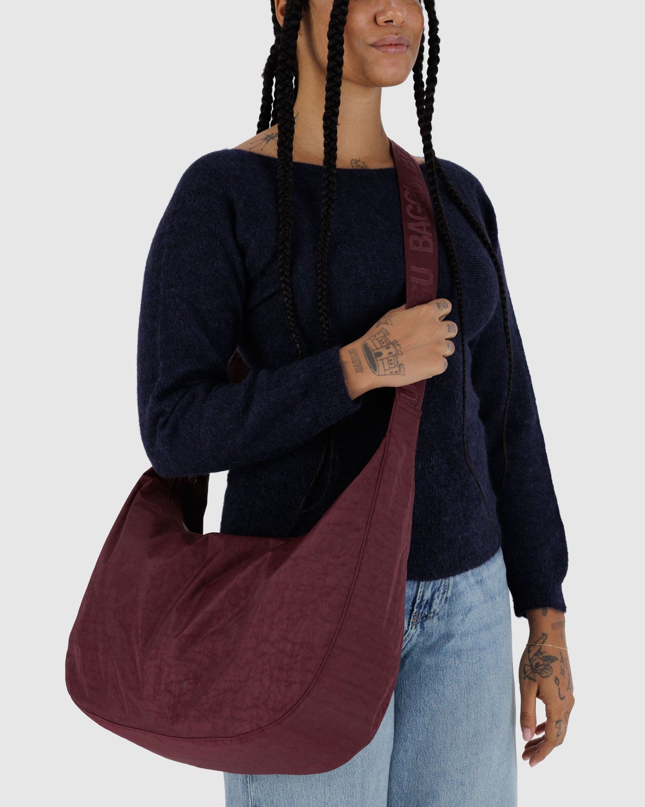 Large Nylon Crescent Bag - Mahogany