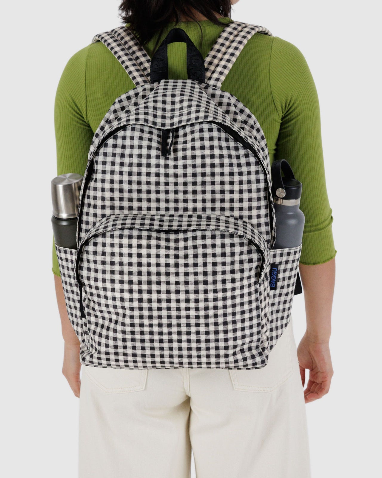 Large Nylon Backpack - Black & White Gingham
