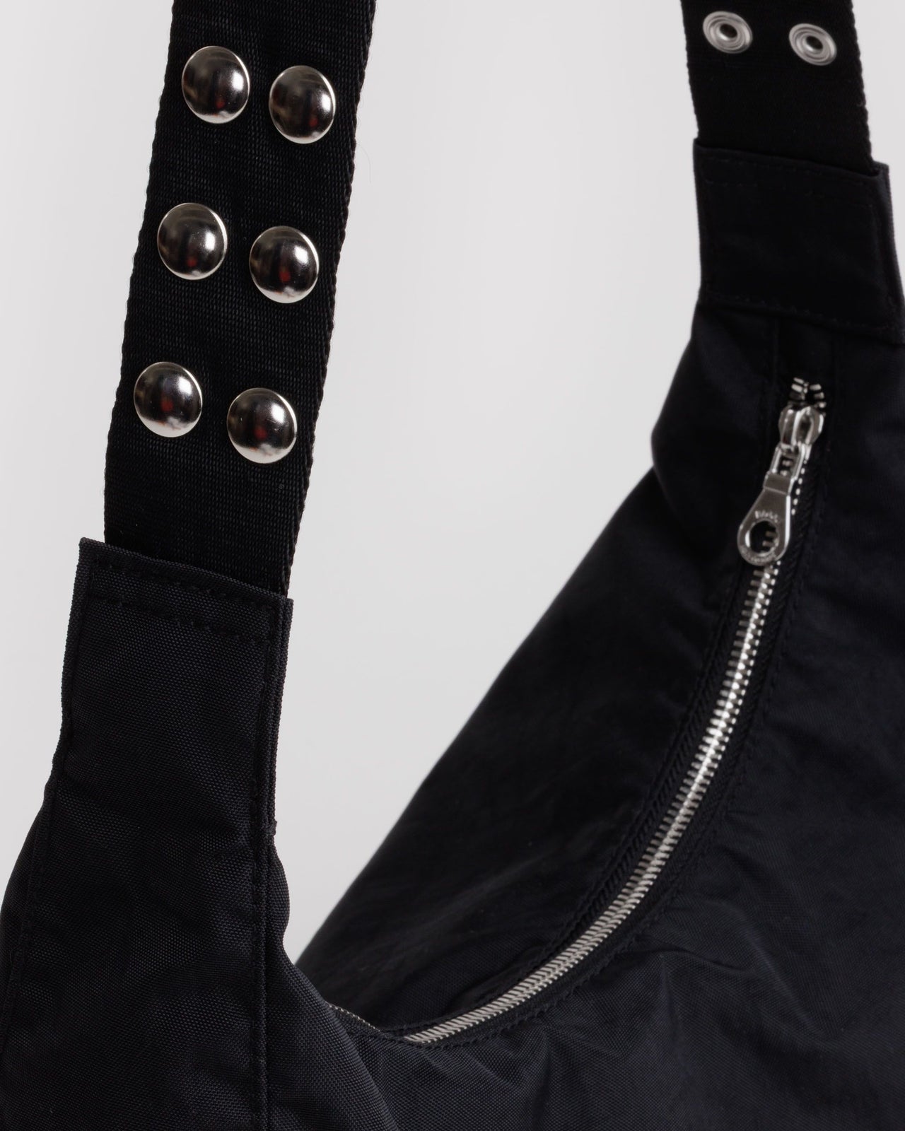 Popper Strap Medium Nylon Crescent Bag - Black