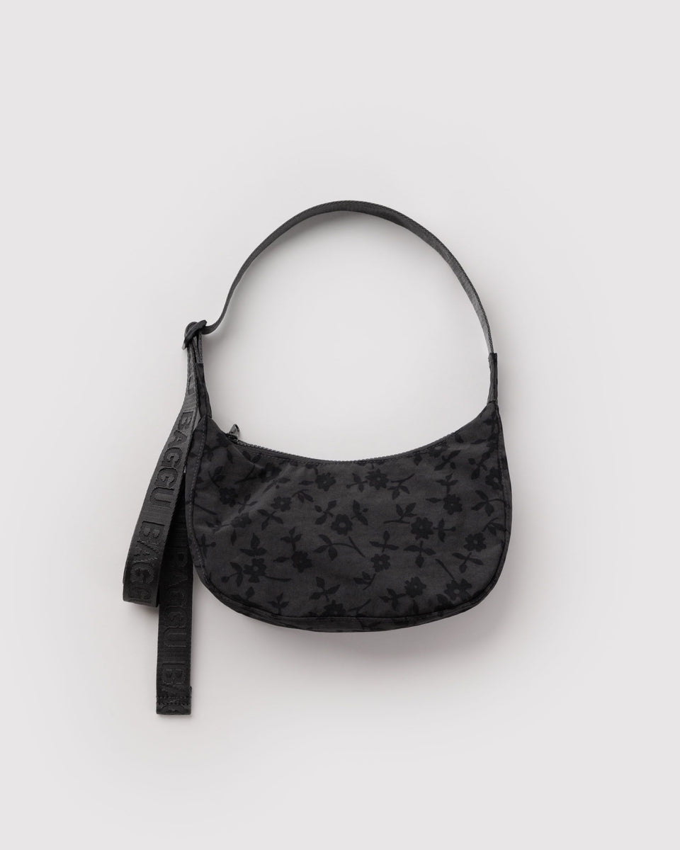 BAGGU New Arrivals Small Nylon Crescent Bag - Charcoal Ditsy Floral