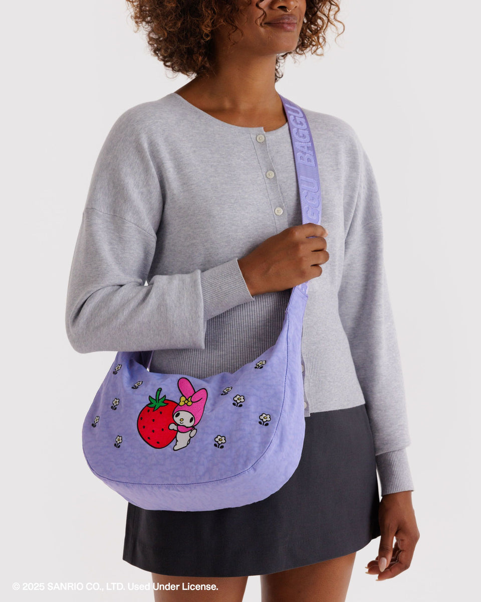 BAGGU.com Crossbody Bags Medium Nylon Crescent Bag - Embroidered My Melody Strawberry