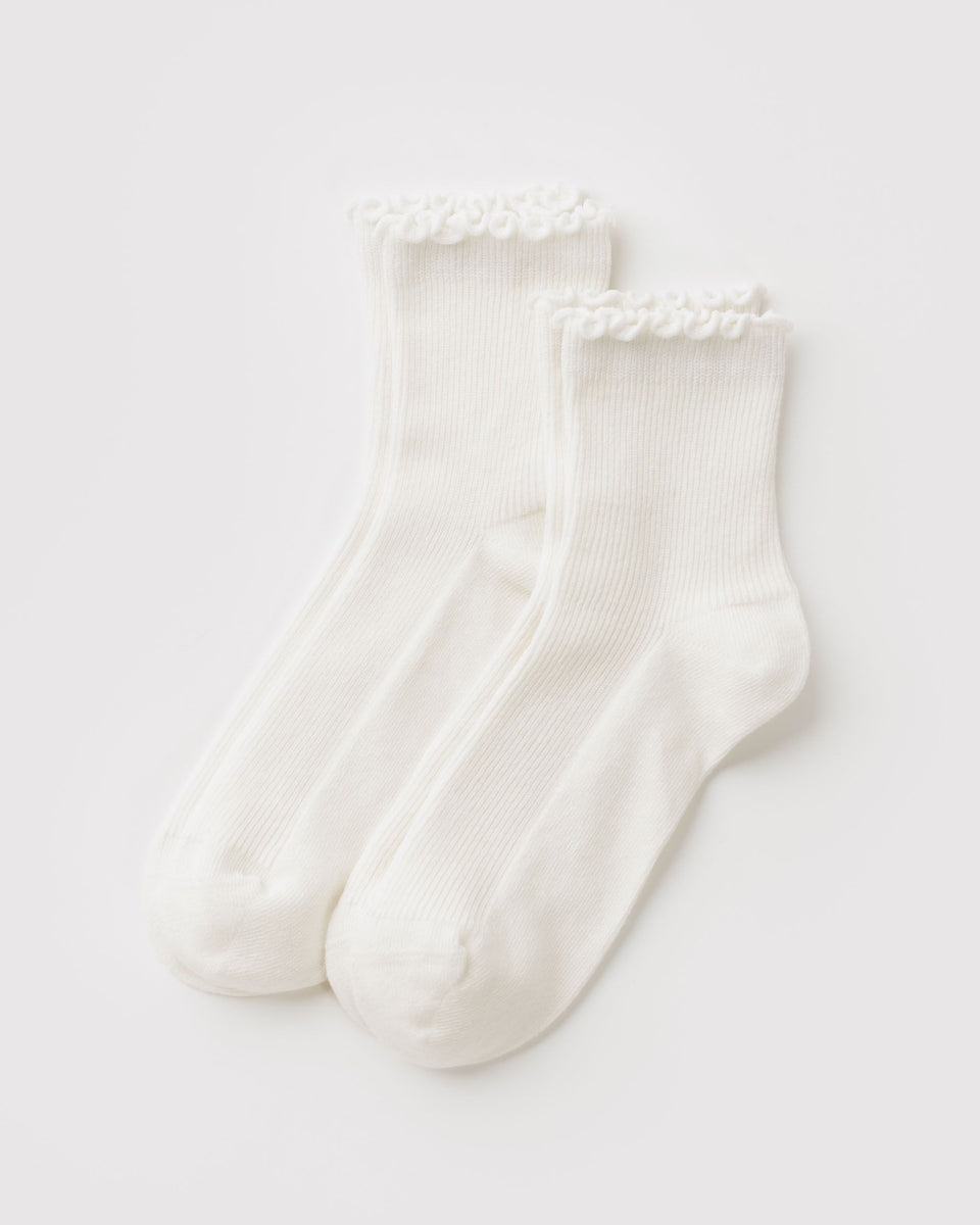 BAGGU Socks and Slippers Lettuce Edge Sock Set of 2 - White