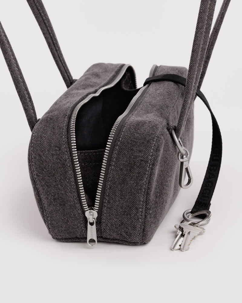 BAGGU  Small Denim Bowler Bag - Washed Black Denim