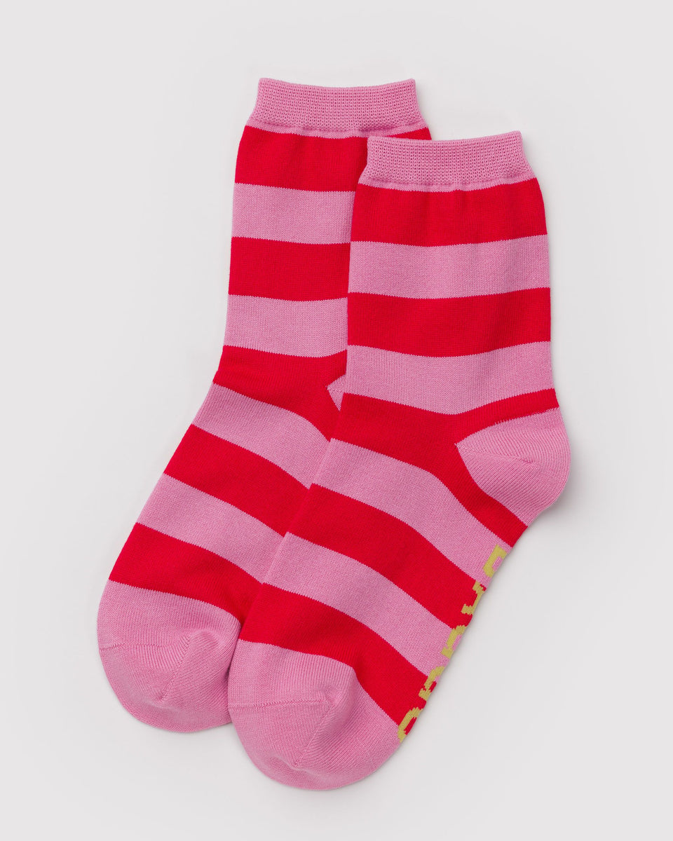 BAGGU Hansel From Basel Crew Sock - Pink Stripe