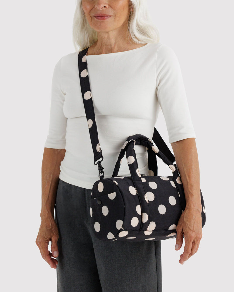 BAGGU Black Bags Nylon Duffle Bag - Black and Cream Polka Dot