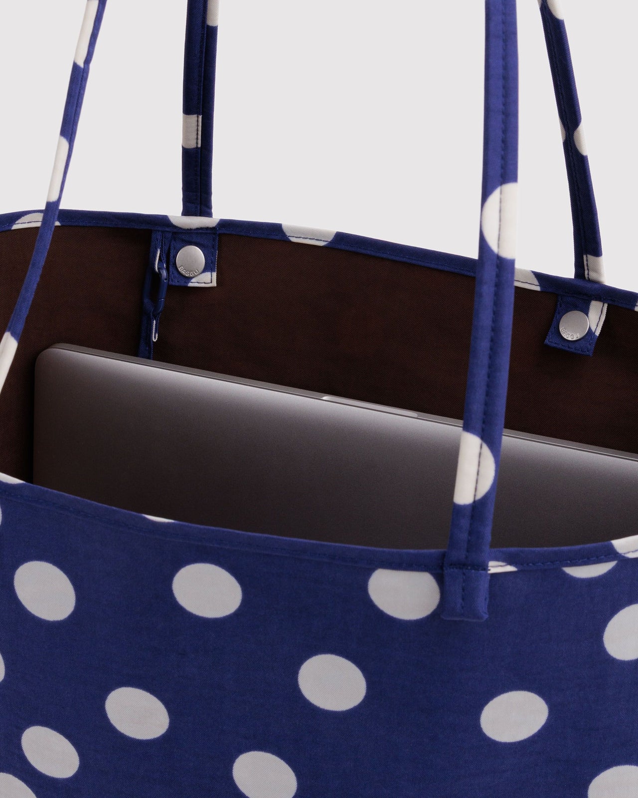 Large Nylon Reversible Tote - Navy Polka Dot Mix