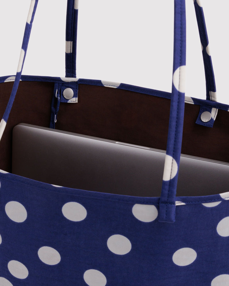 BAGGU  Large Nylon Reversible Tote - Navy Polka Dot Mix