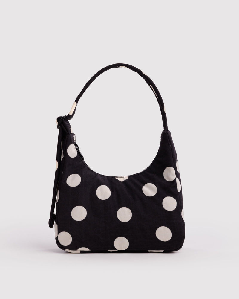 BAGGU Black Bags Mini Nylon Shoulder Bag - Black and Cream Polka Dot