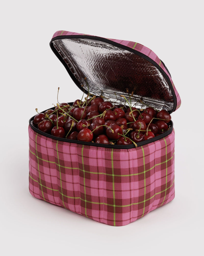 BAGGU  Puffy Lunch Bag - Azalea Pink Tartan