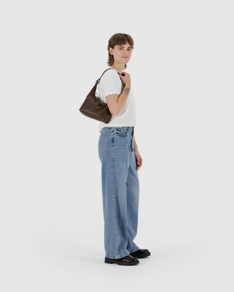 BAGGU  Mini Recycled Leather Shoulder Bag - Brown
