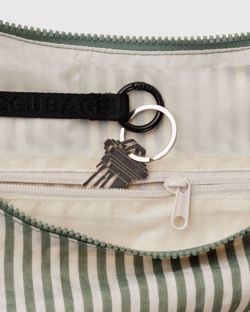 BAGGU  Large Nylon Crescent Bag - Sage Stripe