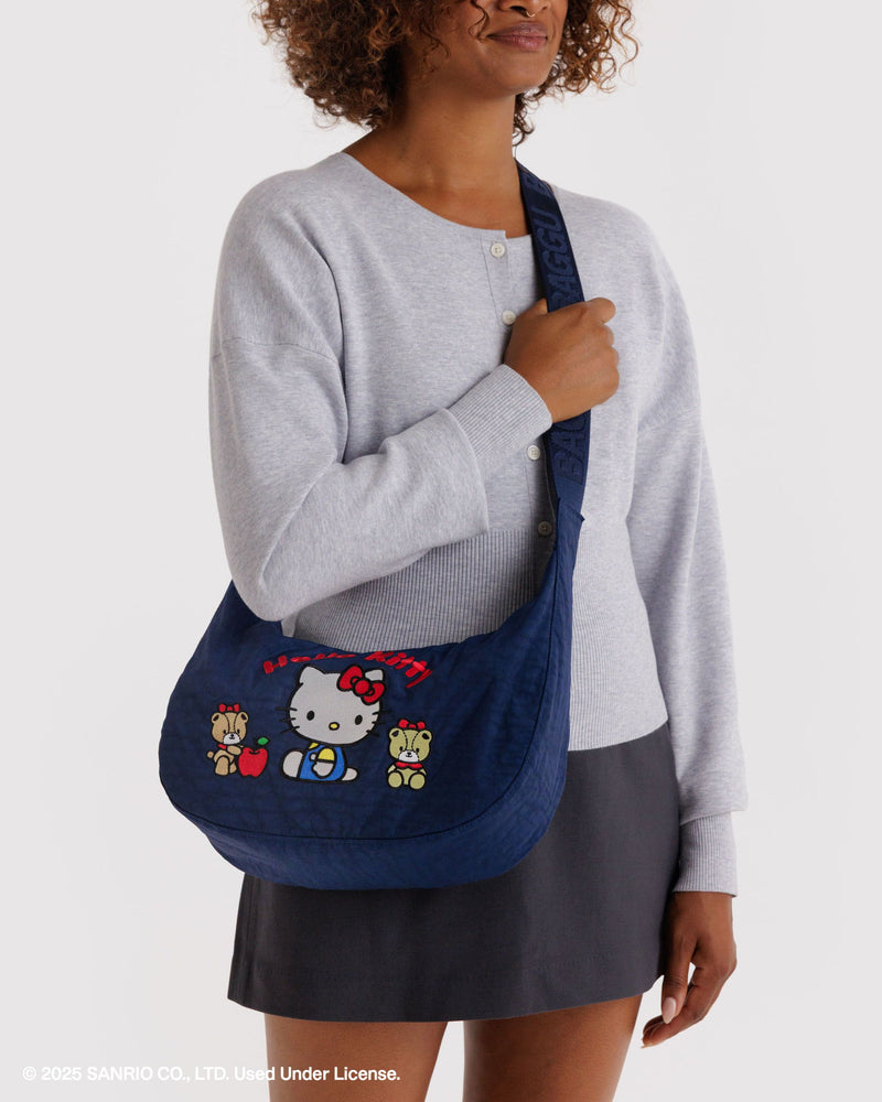 BAGGU.com Crossbody Bags Medium Nylon Crescent Bag - Embroidered Hello Kitty & Teddy