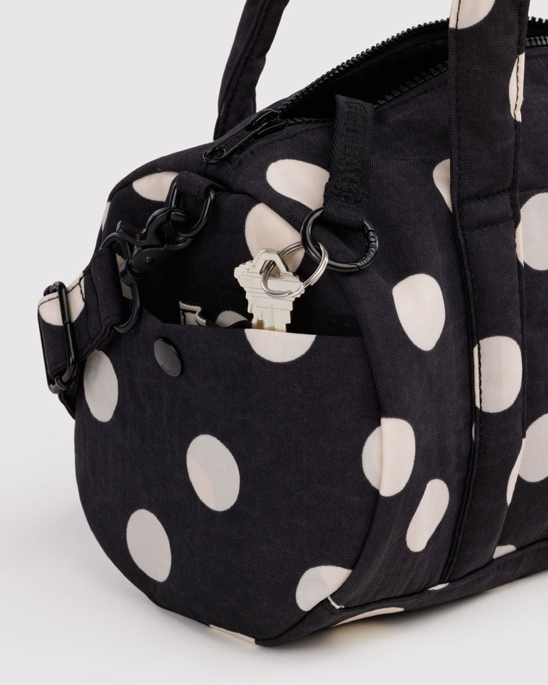 BAGGU Black Bags Nylon Duffle Bag - Black and Cream Polka Dot