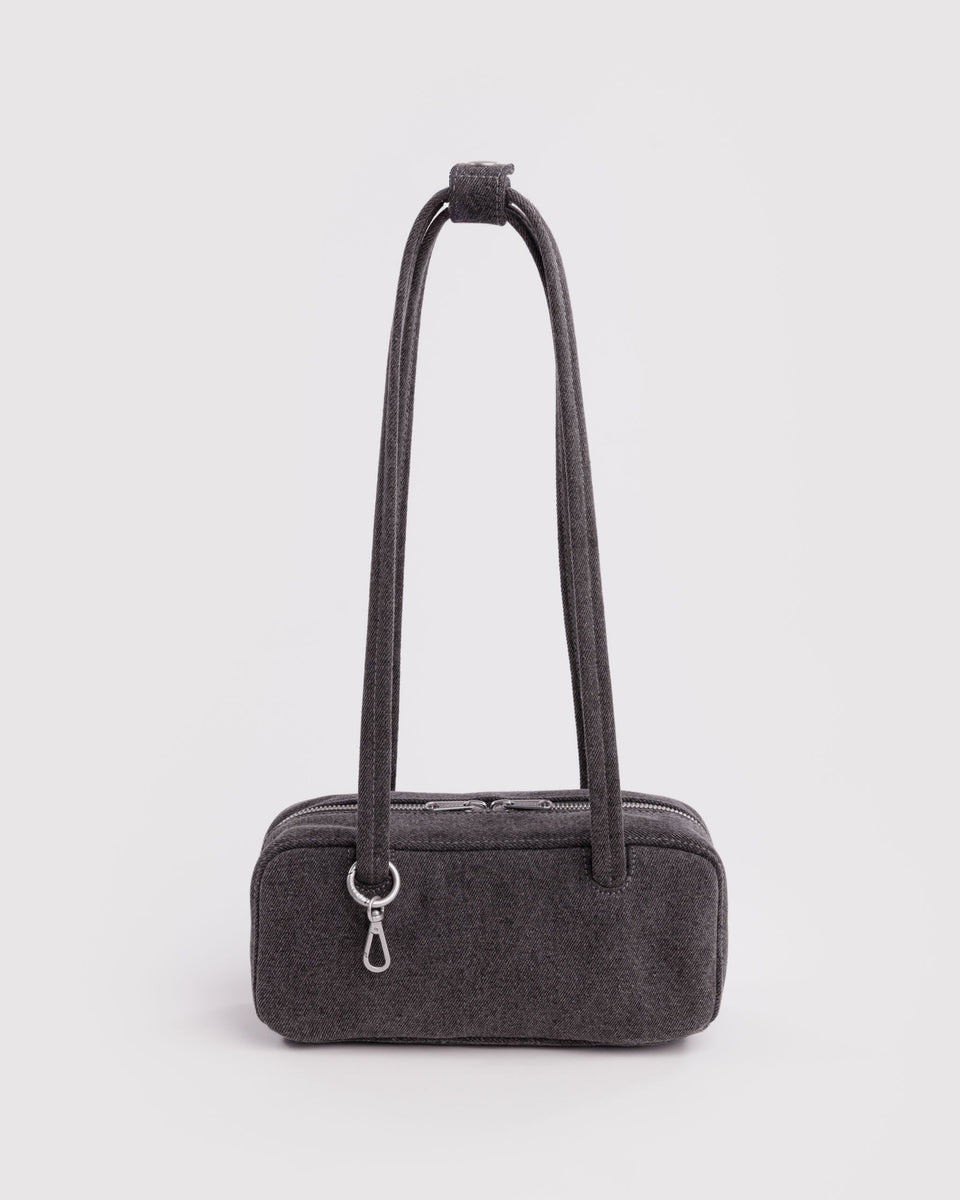 BAGGU New Arrivals Small Denim Bowler Bag - Washed Black Denim