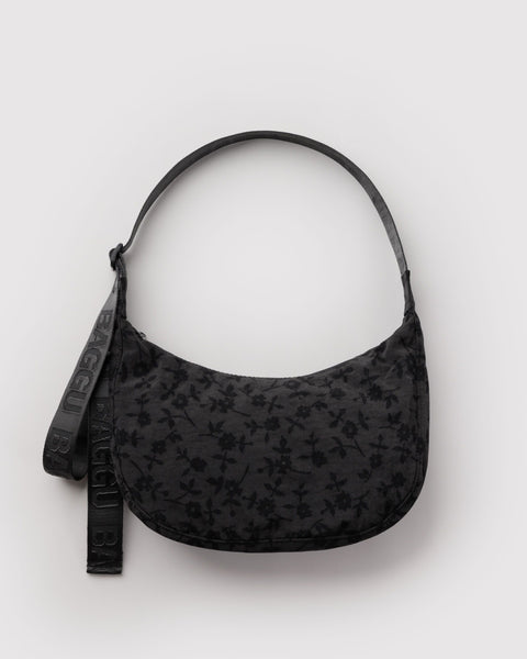 BAGGU New Arrivals Medium Nylon Crescent Bag - Charcoal Ditsy Floral