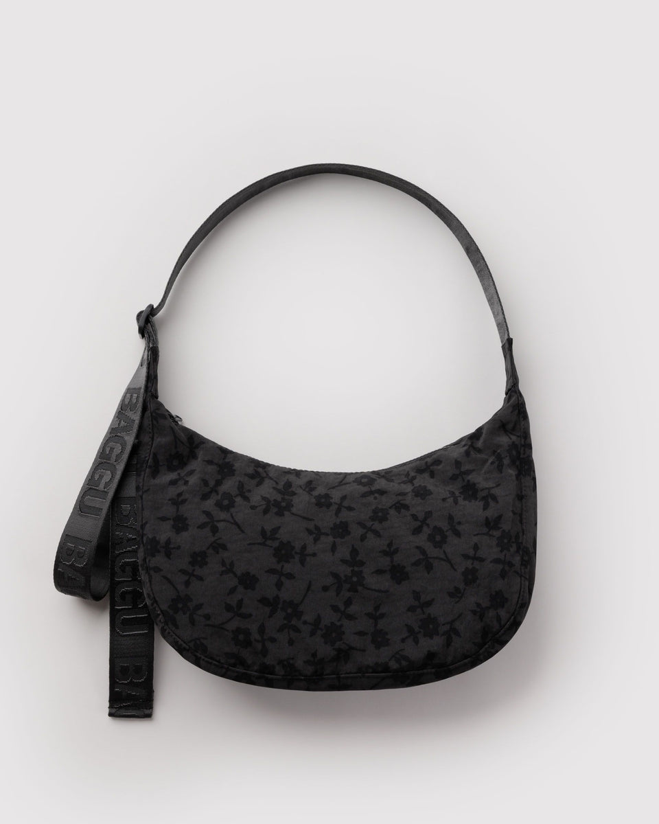 BAGGU Medium Nylon Crescent Bag Medium Nylon Crescent Bag - Charcoal Ditsy Floral