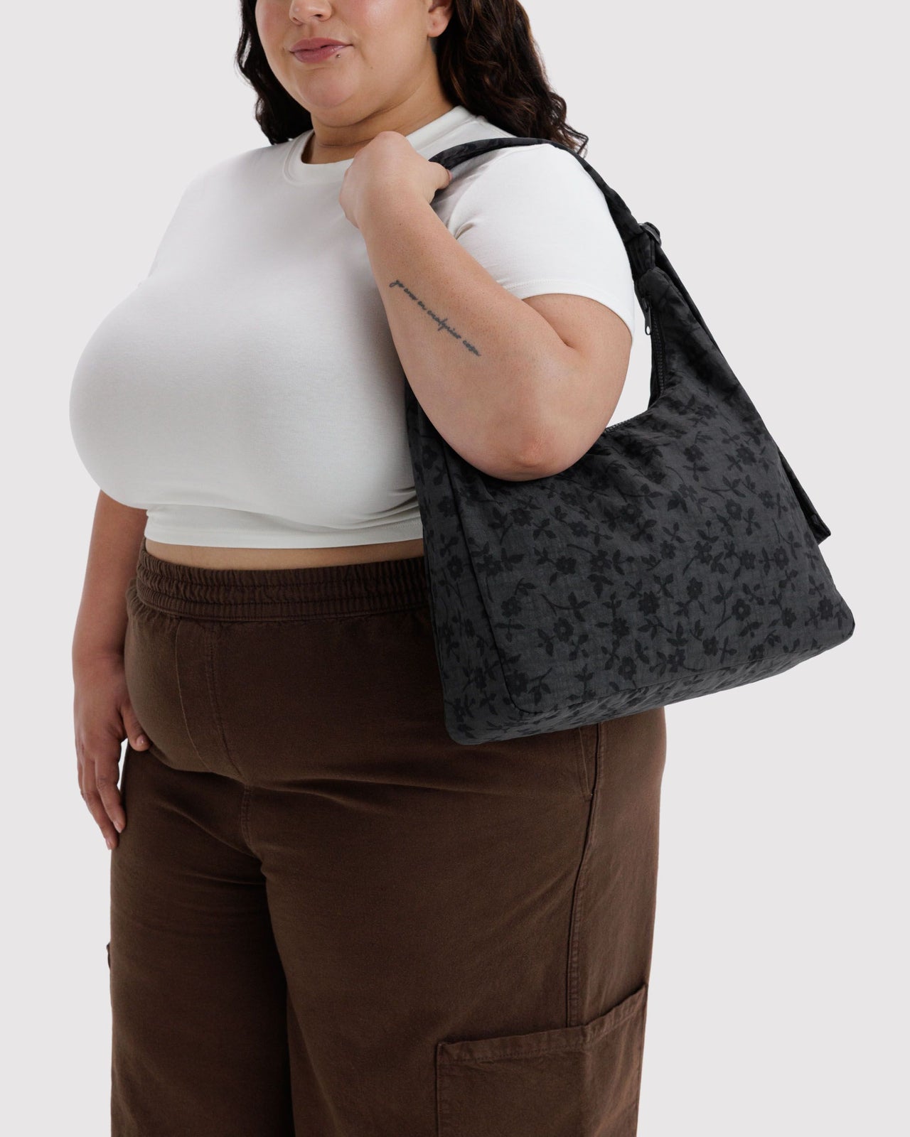 Nylon Shoulder Bag - Charcoal Ditsy Floral