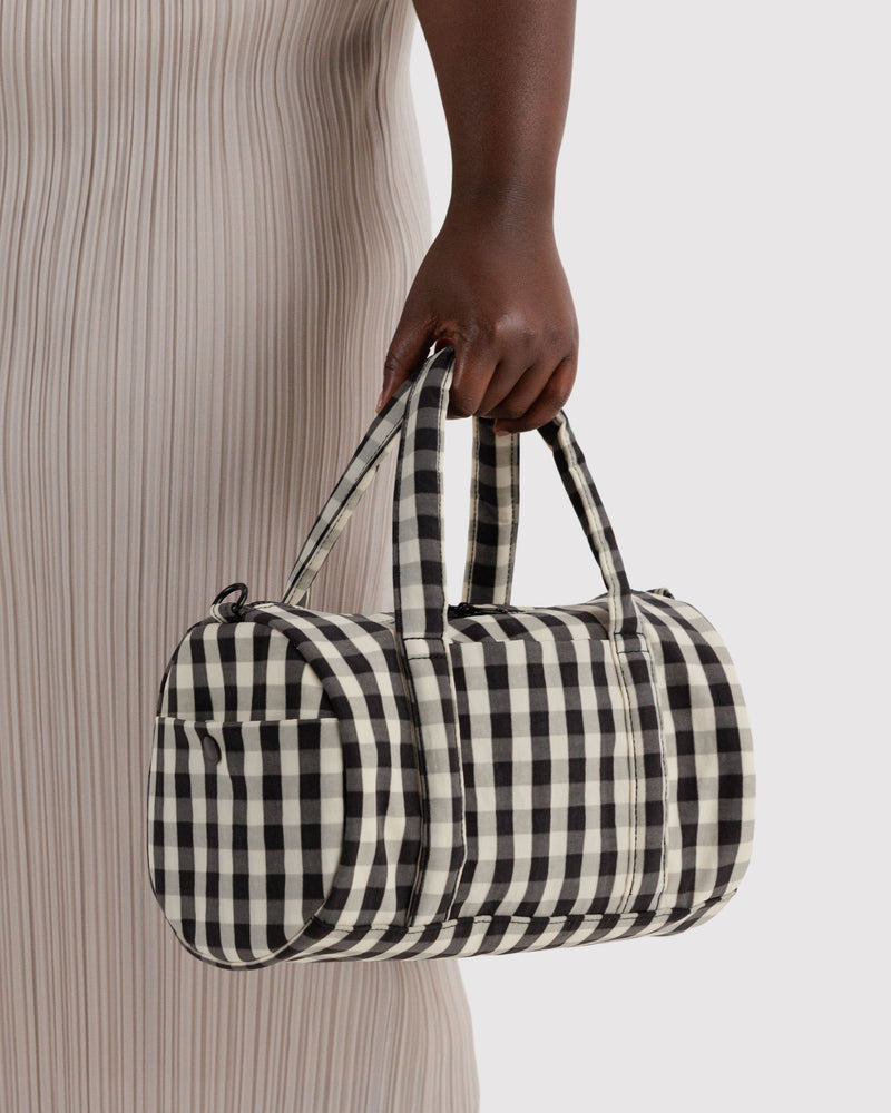 BAGGU  Nylon Duffle Bag - Black and Cream Gingham