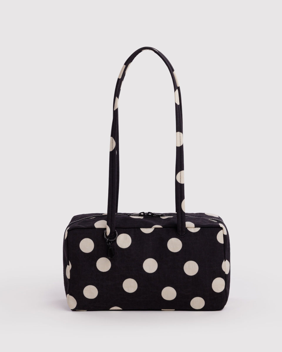 BAGGU Black Bags Nylon Bowler Bag - Black and Cream Polka Dot