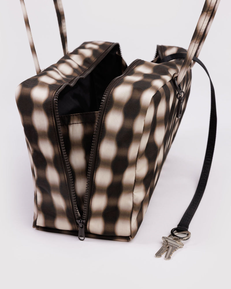 BAGGU  Medium Nylon Bowler Bag - Blurred Gingham Brown