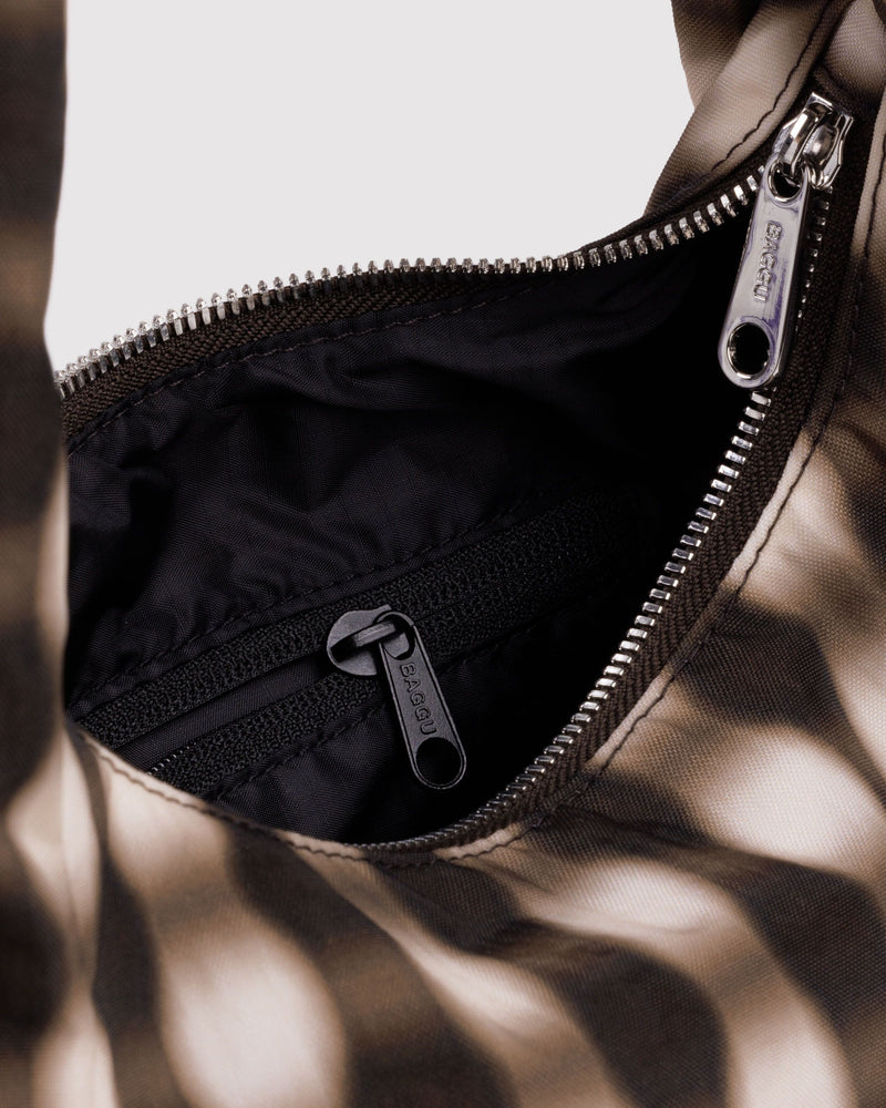 BAGGU  Small Nylon Meringue Bag - Blurred Gingham Brown