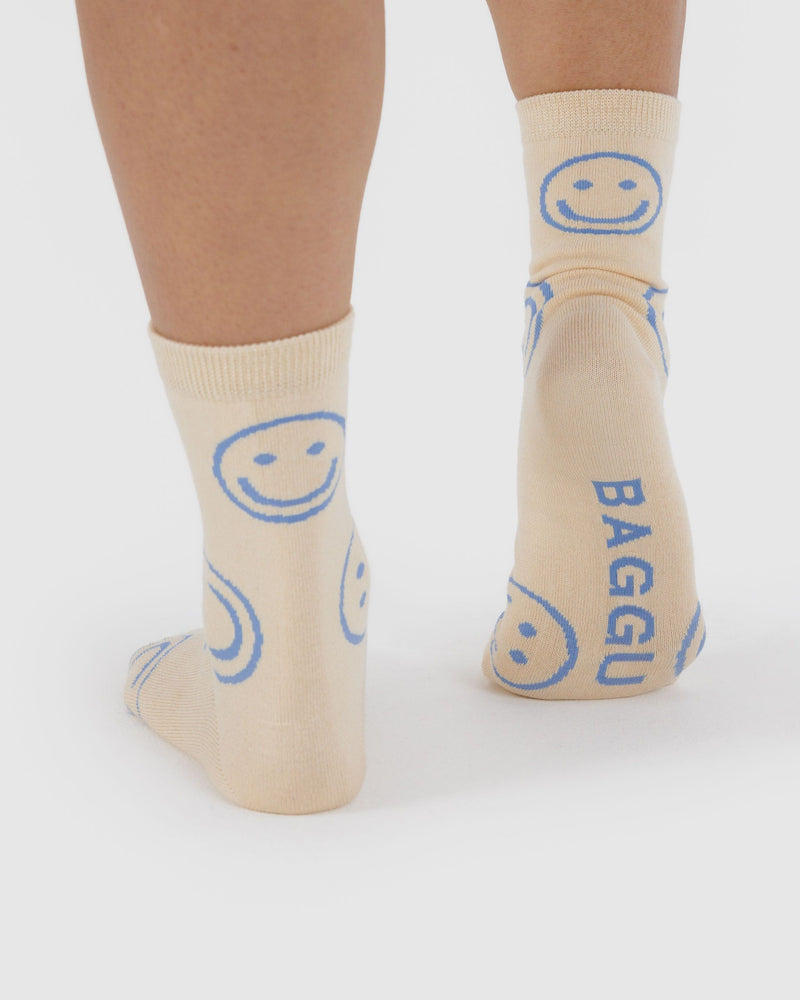 BAGGU ALL PRODUCTS Crew Sock - Ecru Periwinkle Happy
