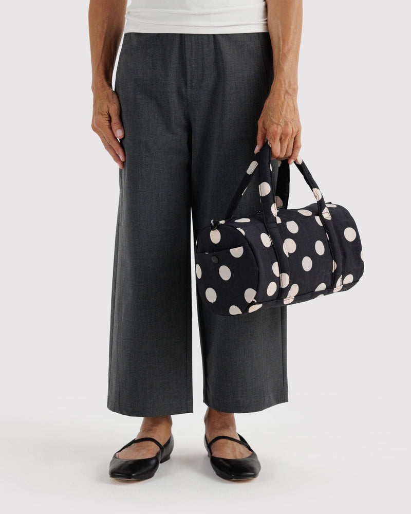 BAGGU Black Bags Nylon Duffle Bag - Black and Cream Polka Dot