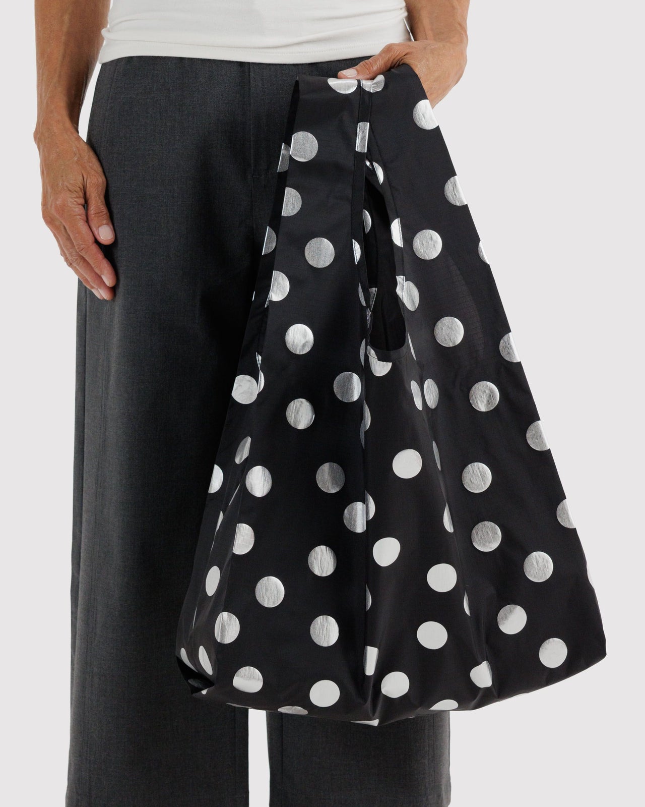 Standard Baggu - Silver Metallic Polka Dot