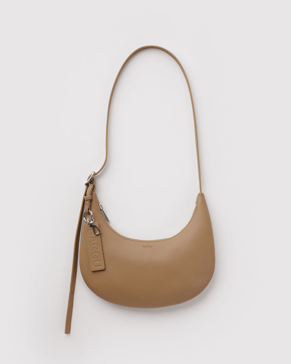 BAGGU New Arrivals Small Recycled Leather Flat Crescent - Dune