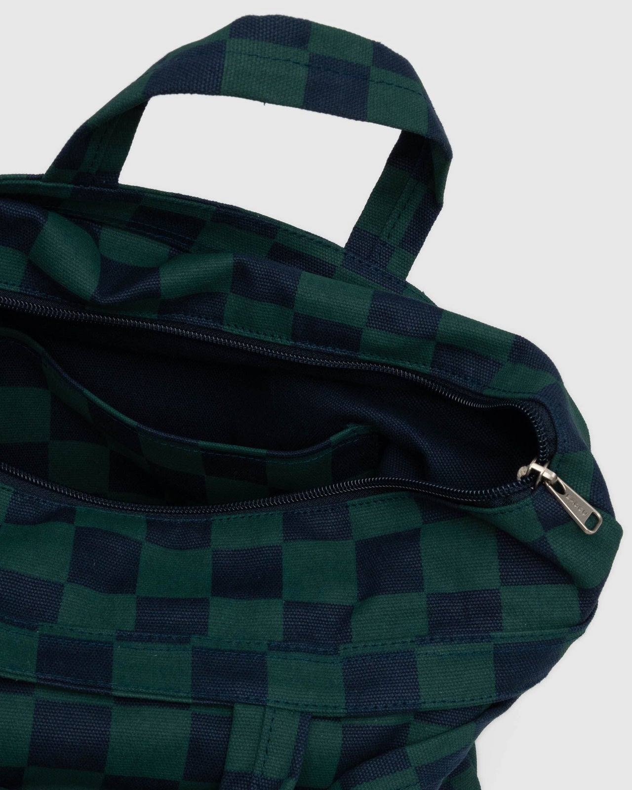 Horizontal Zip Duck Bag - Navy Green Check