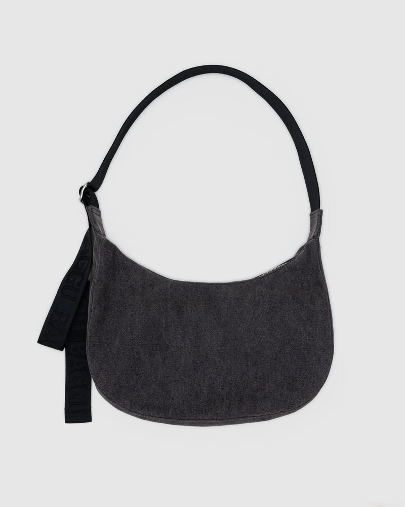 BAGGU.com  Medium Denim Crescent Bag - Washed Black Denim