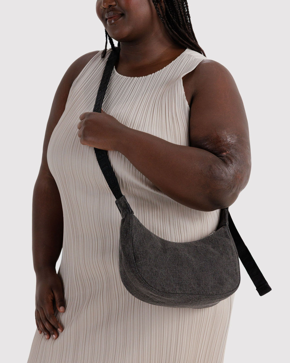 BAGGU Denim Small Denim Crescent Bag - Washed Black Denim