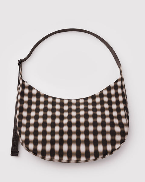 BAGGU Crossbody Bags Large Nylon Crescent Bag - Blurred Gingham Brown