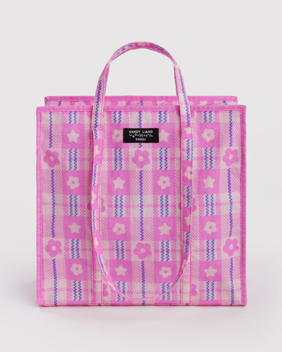 BAGGU Products Large Nylon Market Bag - Market Plaid Pink