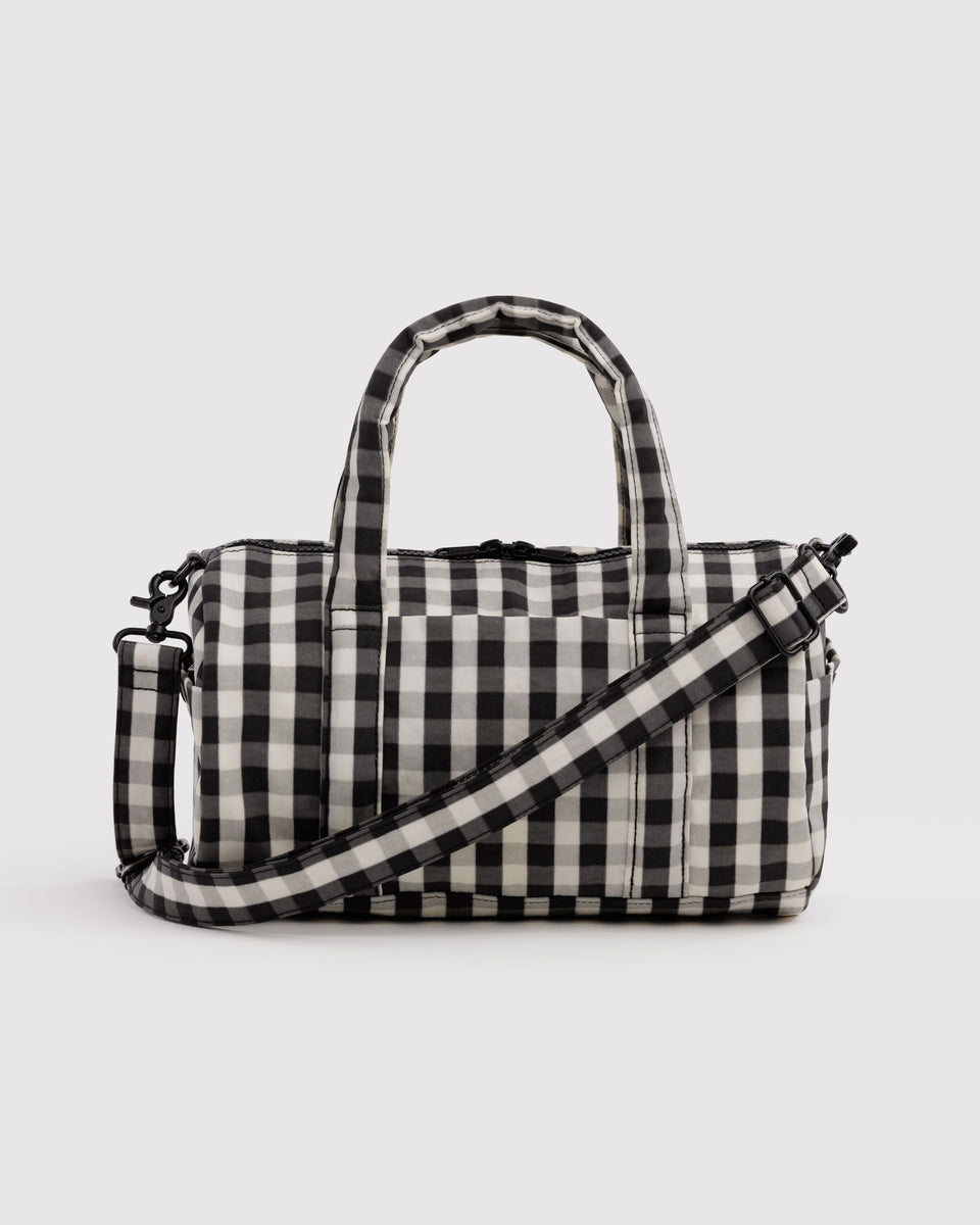 BAGGU Black Bags Nylon Duffle Bag - Black and Cream Gingham