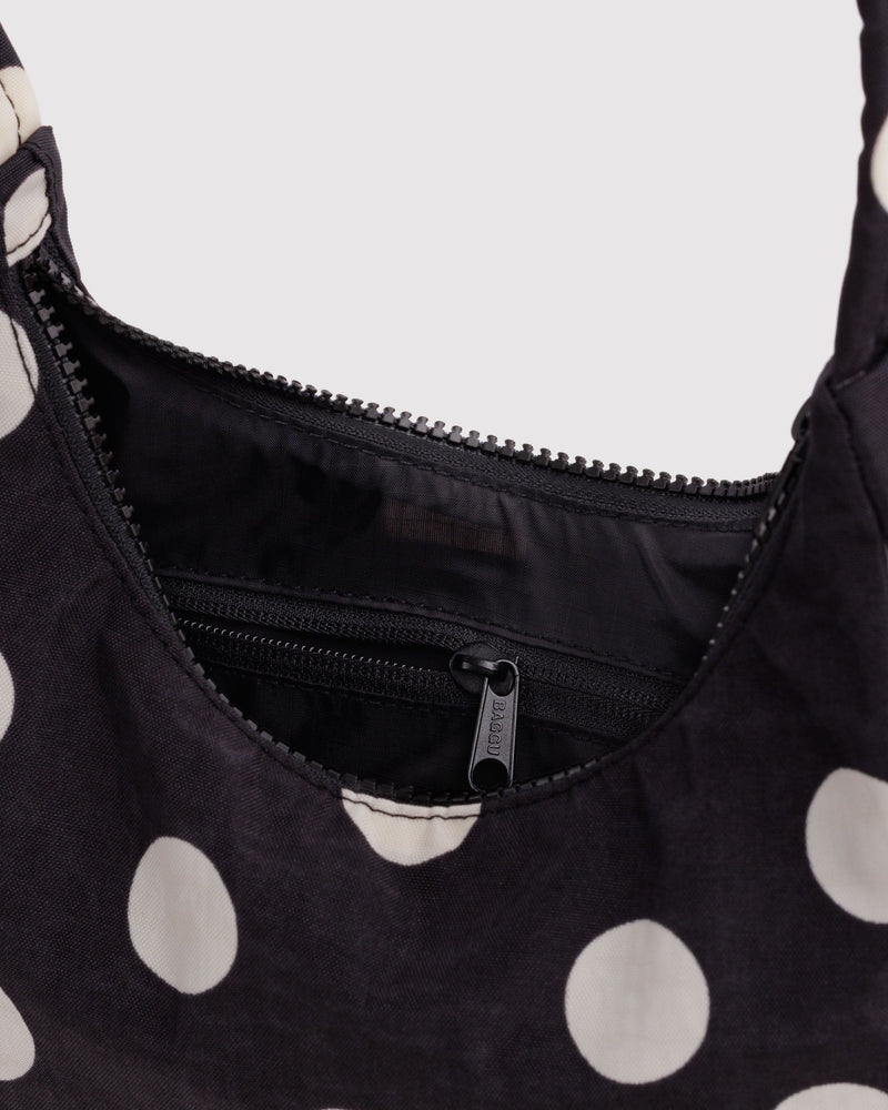 BAGGU Black Bags Mini Nylon Shoulder Bag - Black and Cream Polka Dot