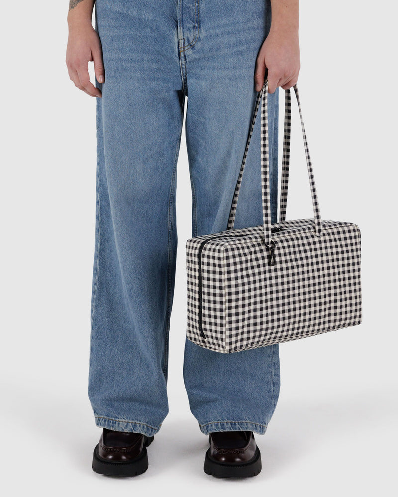 BAGGU  Medium Nylon Bowler Bag - Black & White Gingham