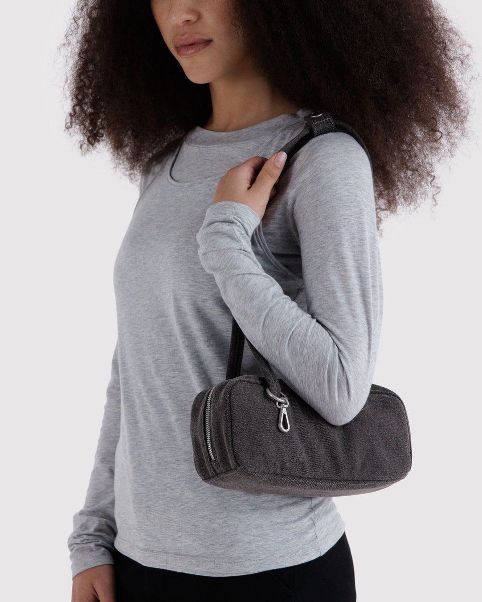 BAGGU New Arrivals Small Denim Bowler Bag - Washed Black Denim