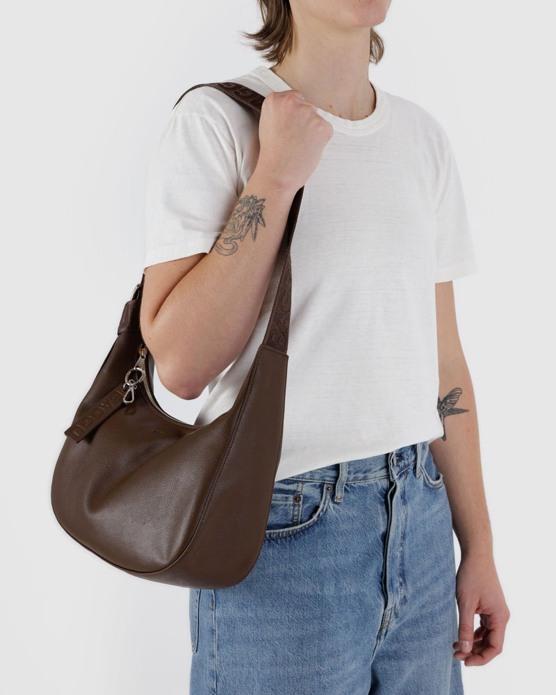 BAGGU  Medium Recycled Leather Crescent Bag - Brown