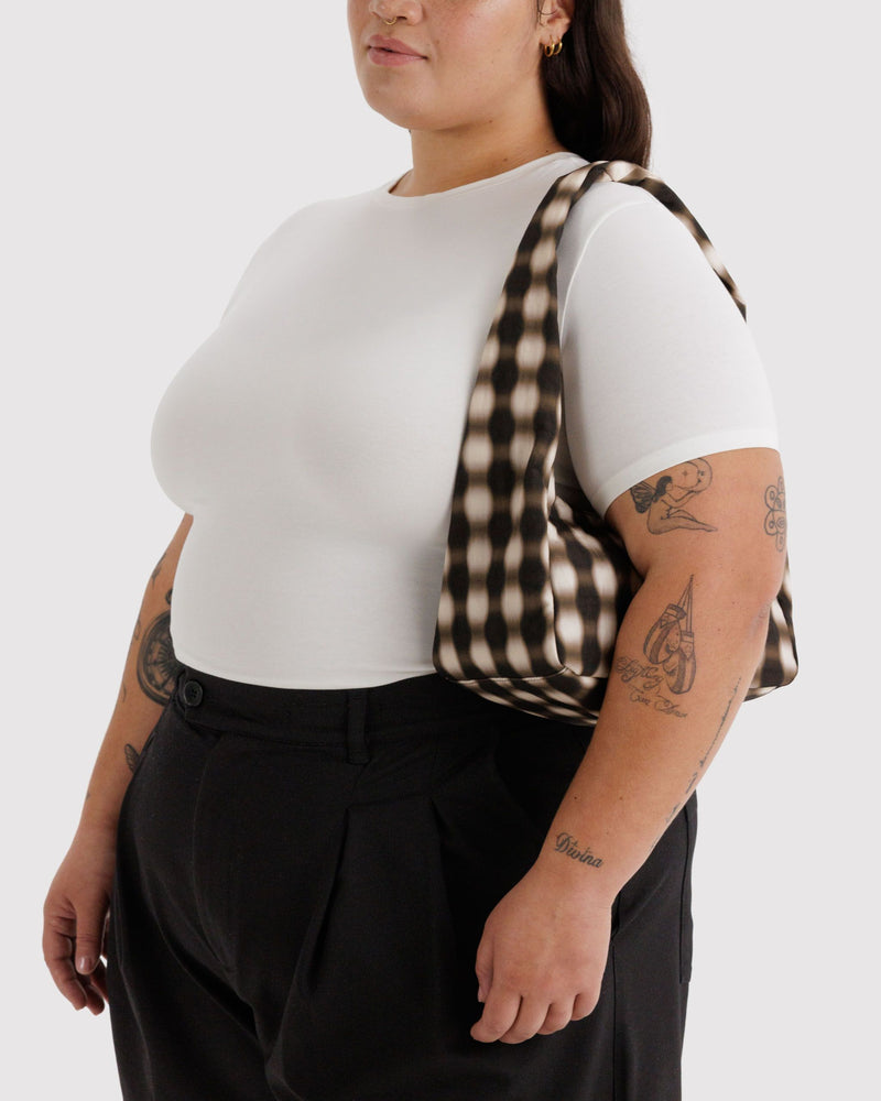 BAGGU  Small Nylon Meringue Bag - Blurred Gingham Brown