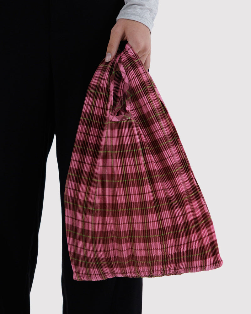 BAGGU  Pleated Baggu - Azalea Pink Tartan