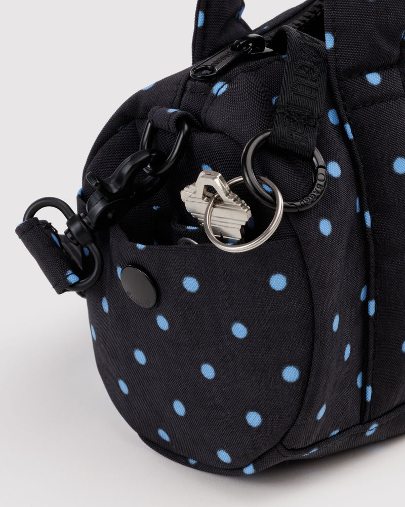 BAGGU Black Bags Small Nylon Duffle Bag - Black and Sky Blue Micro Dot