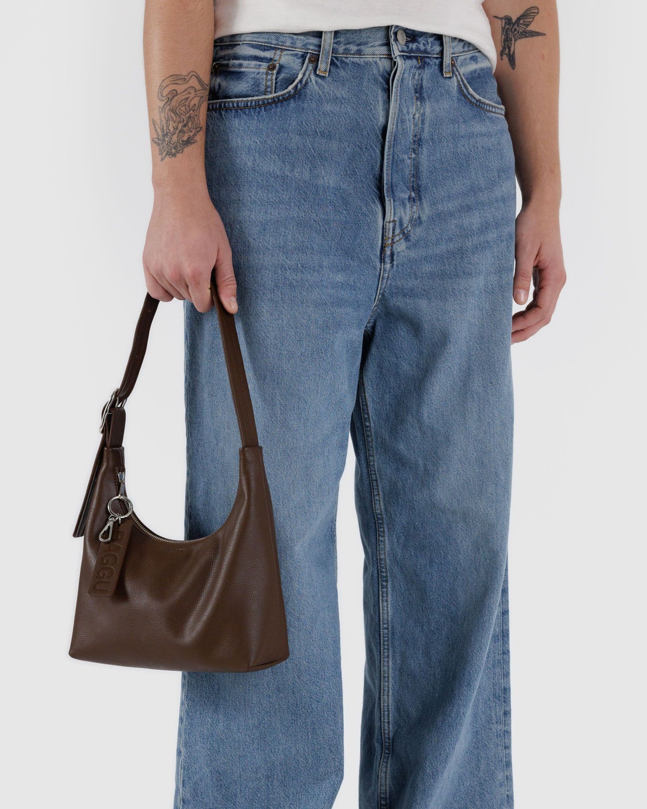 Mini Recycled Leather Shoulder Bag - Brown