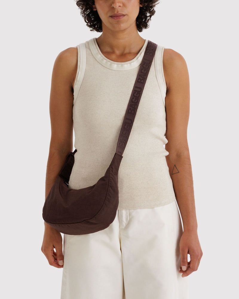 BAGGU  Small Nylon Crescent Bag - Coffee